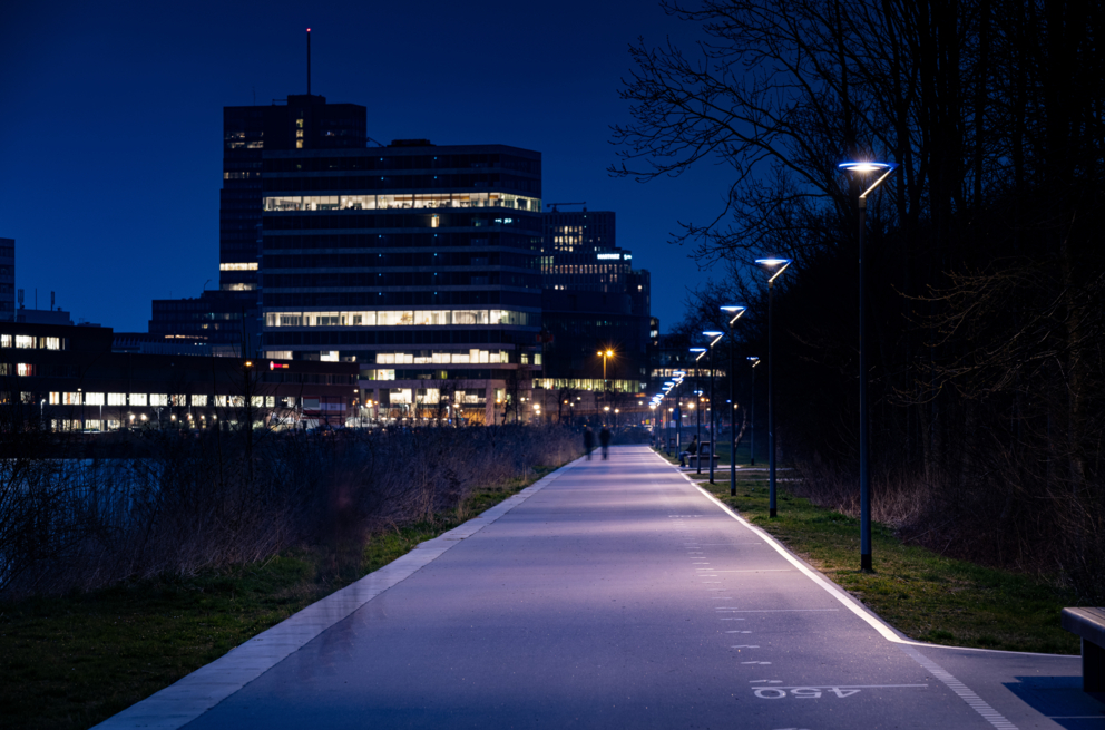 Lightronics PRUNUS F armaturen langs weg in het Lumierepark in Almere